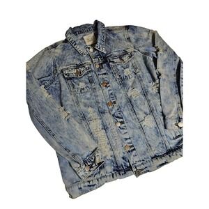 Fantastic Fawn Acid Wash Distressed Denim Jacket Light Blue Jean Trucker Medium